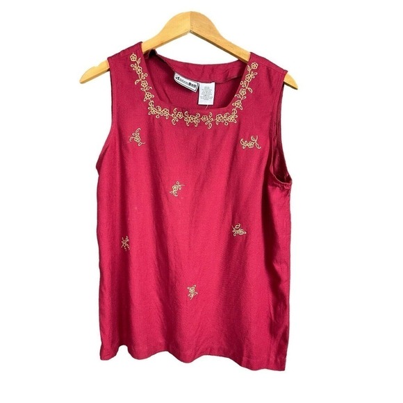 Vintage Delores Bell Top Sleeveless Size Medium Red and Gold Linen - Picture 3 of 9